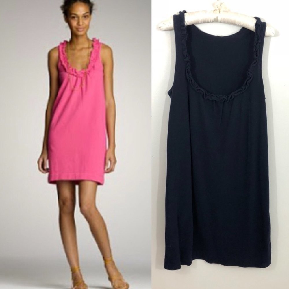 J. Crew Pique Pavilion Ruffle Tank Dress, Navy, Small
